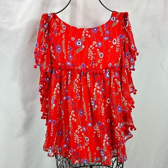 Allison New York red floral chiffon blouse size L - Picture 6 of 9